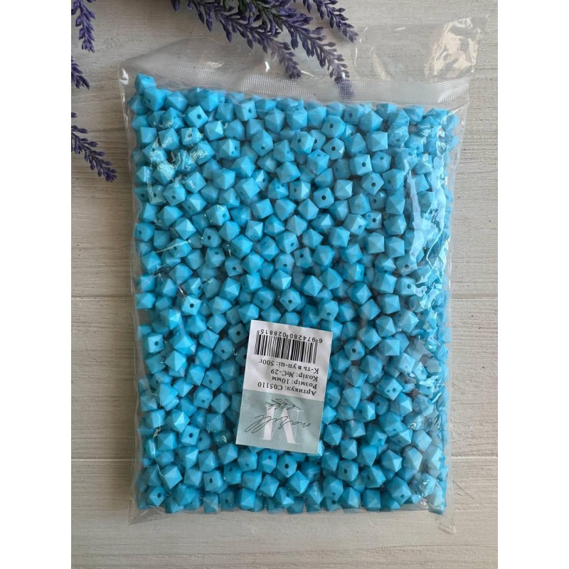 Намистини  "Куб  Грановані матові  " голубі  10 мм,  500 грамів