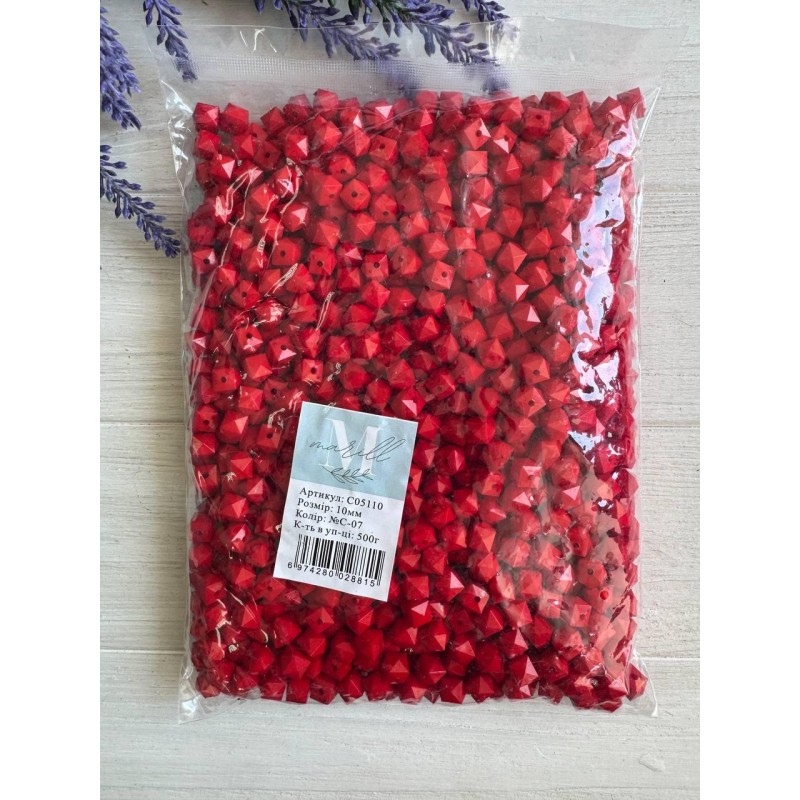 Намистини  "Куб Грановані матові  " 10 мм, червоні  500 грамів