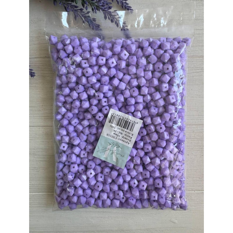 Намистини  " Куб Грановані матові  " 10 мм, фіолетовий  500 грамів