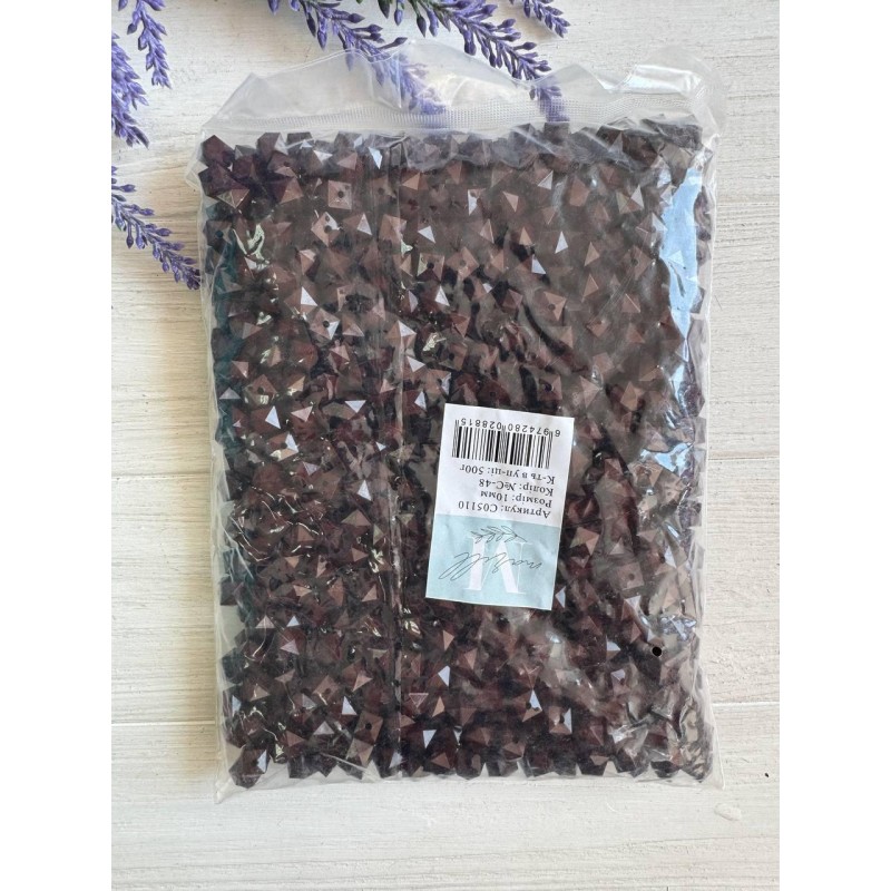 Намистини  "Куб  Грановані матові  " 10 мм, темно коричневий   500 грамів