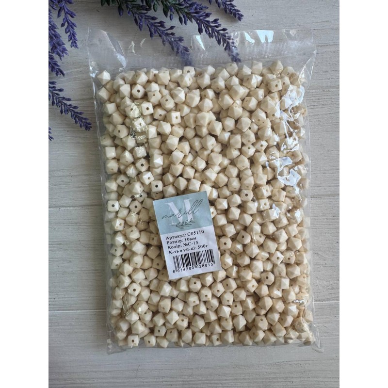 Намистини  " Куб Грановані матові  " 10 мм, бежеві  500 грамів