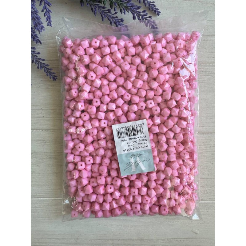 Намистини " Куб Грановані матові  " 10 мм, рожеві  500 грамів