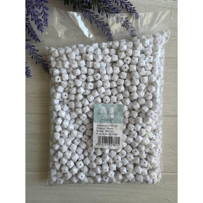 Намистини  " Куб Грановані матові  " 10 мм, білі  500 грамів