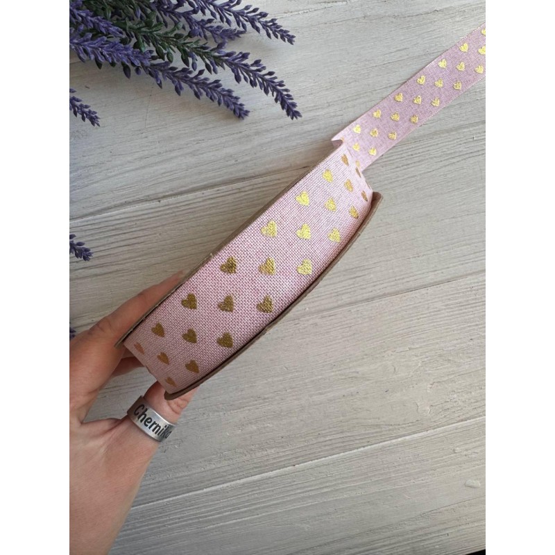 Мешковина с сердечками 2,5 см ,  розовая   18 метров