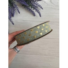 Мешковина с сердечками 2,5 см ,  зеленая   18 метров