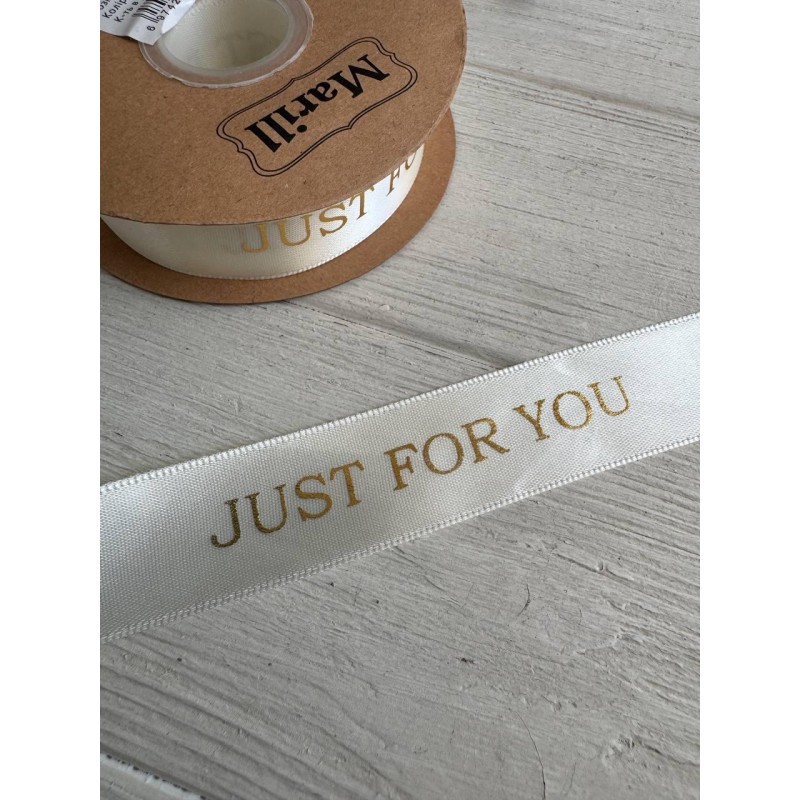 Атлас " Золотий малюнок Just for you"  2,5 см , бежевий 18 метрів