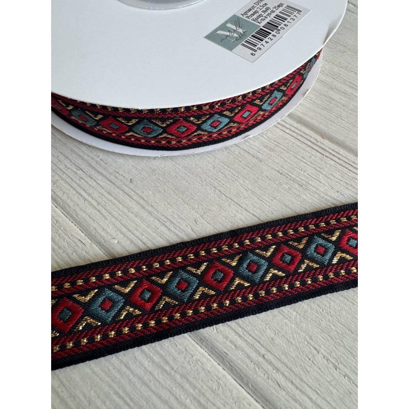 Тасьма жакардова з орнаментом " 19849 "  2,5 см , 22.5 метри