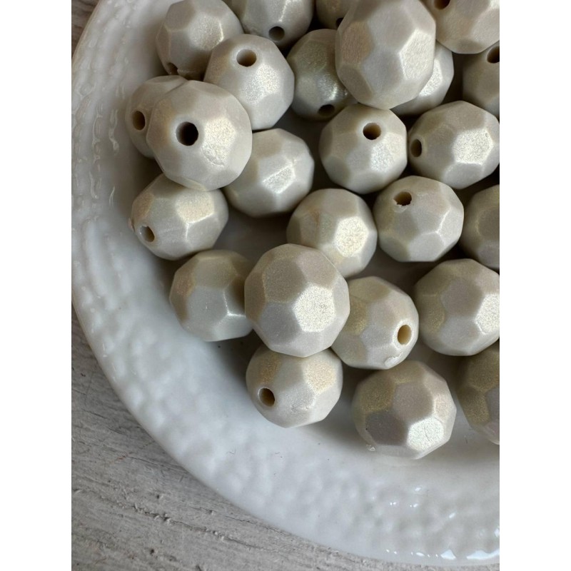 20 грам намистини " Акрил перламутровий " гранований круглий золотистий беж