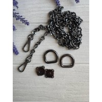 Комплект фурнітури ланцюжок+карабіни+напівкільця+магніт  № 38,  темний нікель