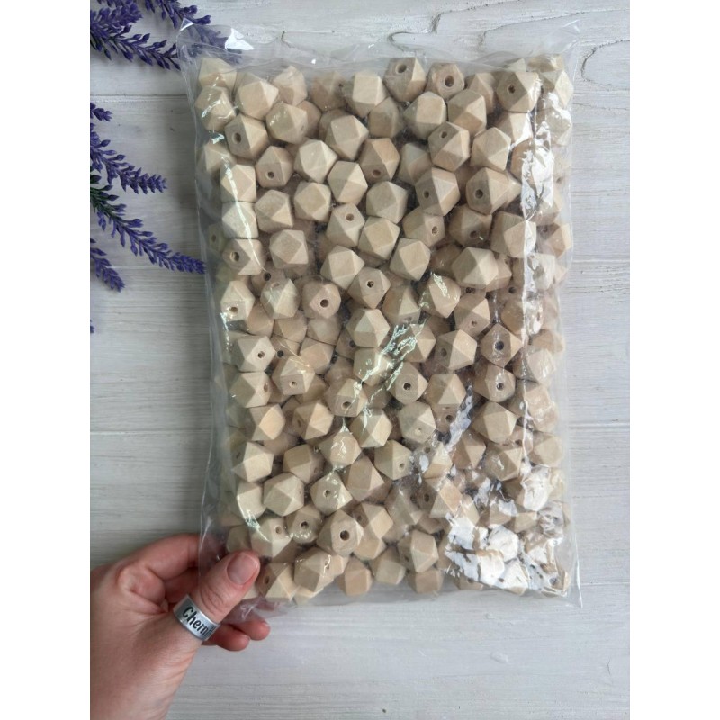 Намистини дерев'яні куб, 16 мм  натуральний колір 500 грамів