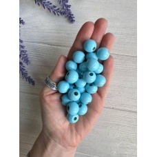 Намистини дерев'яні круглі 14 мм, голубі  500 грамів