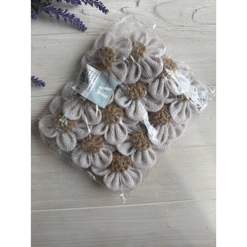 Квіти з мішковини 30475 , білі 12 шт