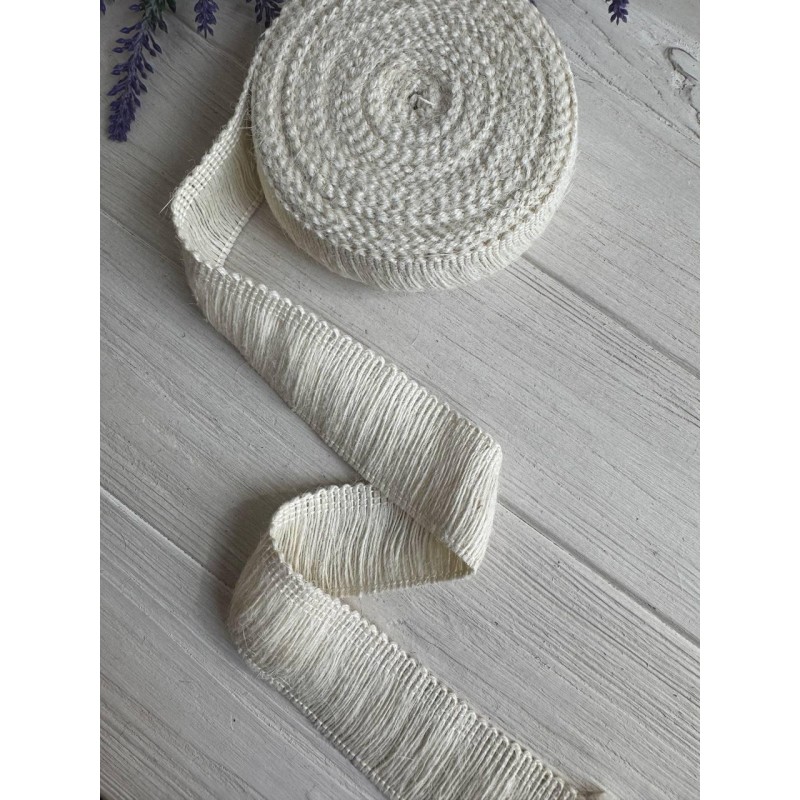 Стрічка мішковина " Бахрома 19340 " біла 4 см , рулон 10  метрів