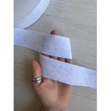 Стрічка оксамитова 3.8 см зі стразами, біла  45 метрів