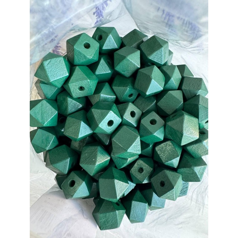 Намистини дерев'яні куб, 16 мм  темно зелені 500 грамів