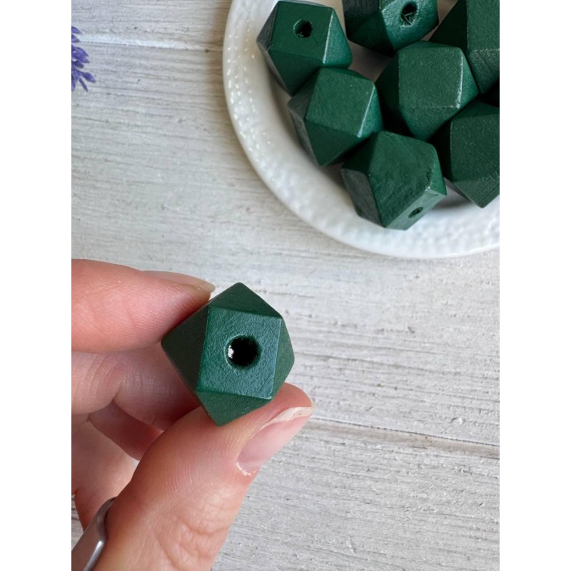 Намистини дерев'яні куб, 16 мм  темно зелені 500 грамів
