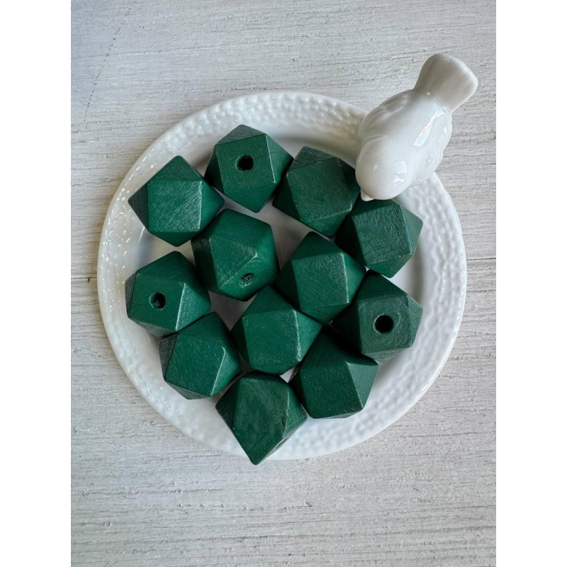 Намистини дерев'яні куб, 16 мм  темно зелені 500 грамів