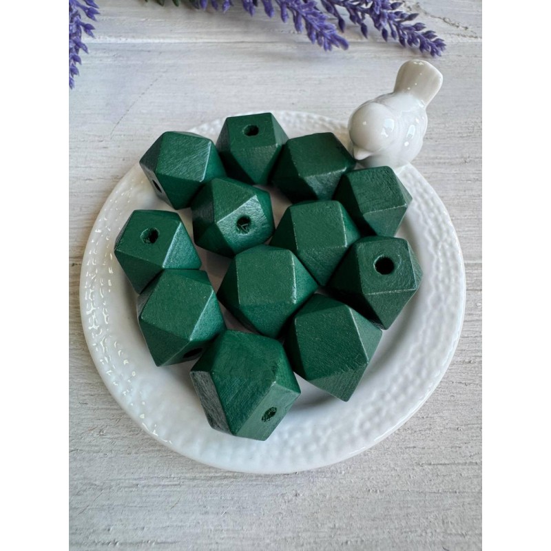 Намистини дерев'яні куб, 16 мм  темно зелені 500 грамів