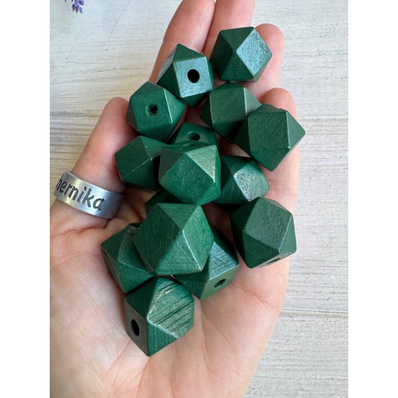 Намистини дерев'яні куб, 16 мм  темно зелені 500 грамів