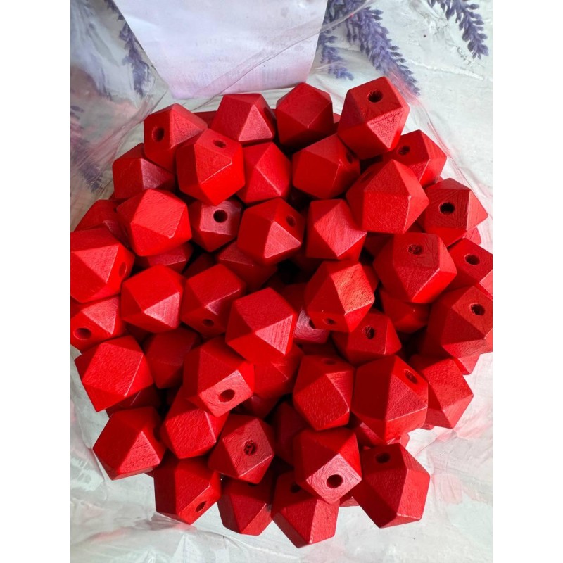 Намистини дерев'яні куб, 16 мм червоні  500 грамів