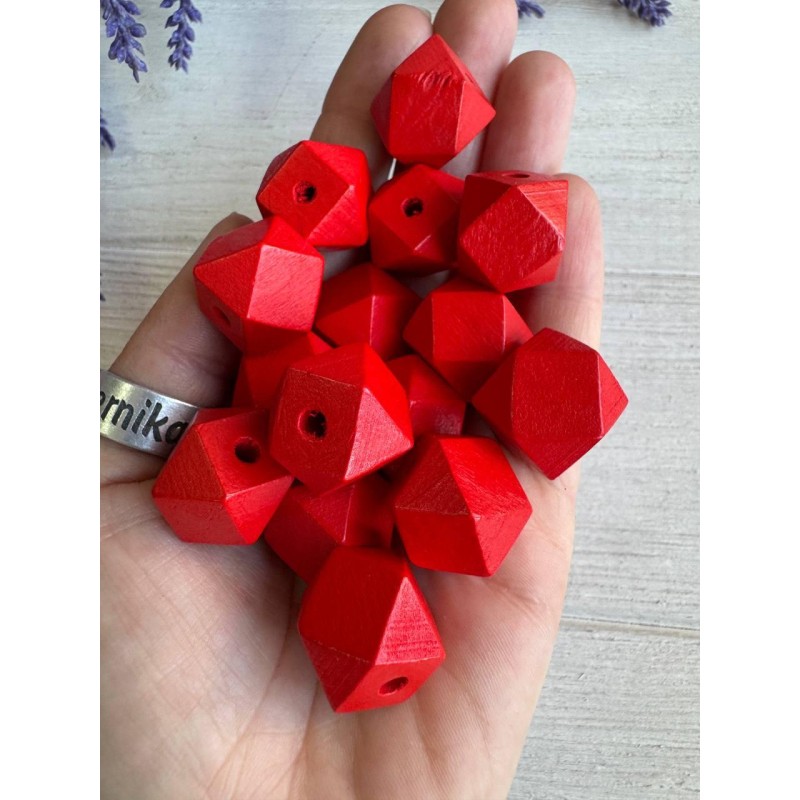 Намистини дерев'яні куб, 16 мм червоні  500 грамів