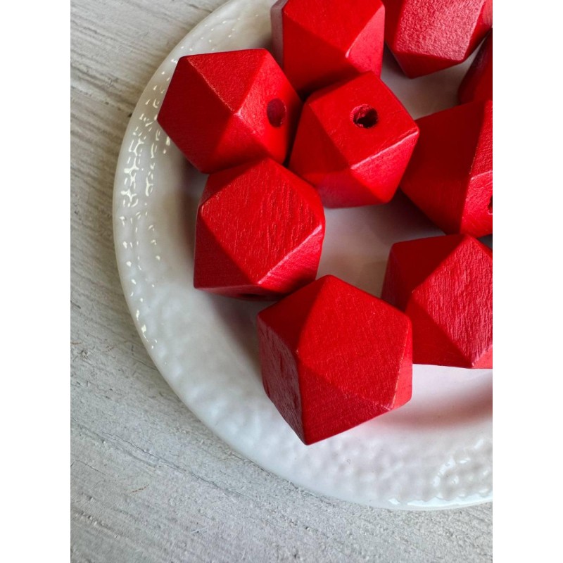 Намистини дерев'яні куб, 16 мм червоні  500 грамів