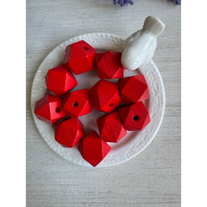 Намистини дерев'яні куб, 16 мм червоні  500 грамів