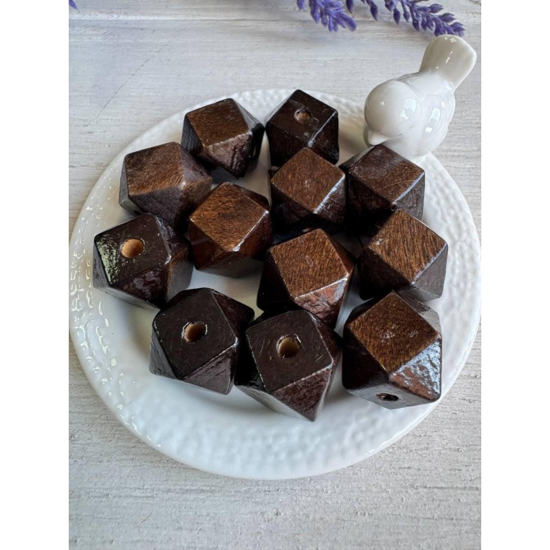 Намистини дерев'яні куб, 16 мм темно коричневий   500 грамів