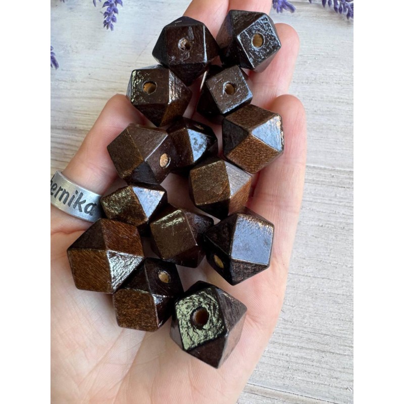 Намистини дерев'яні куб, 16 мм темно коричневий   500 грамів