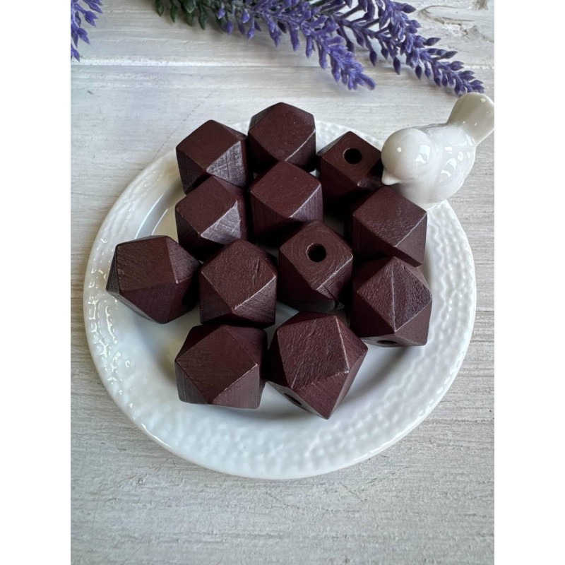 Намистини дерев'яні куб, 16 мм бордово коричневі  500 грамів