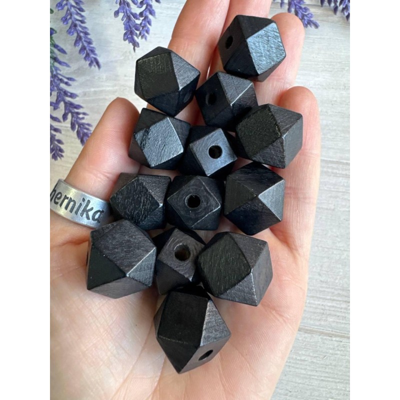 Намистини дерев'яні куб, 16 мм чорні  500 грамів