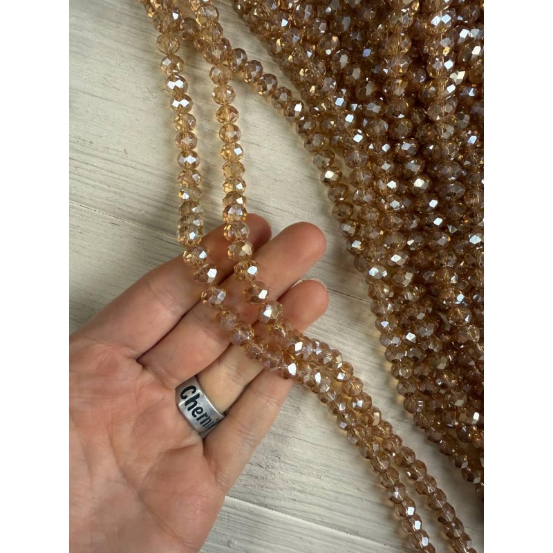 Намистини " Рондель 8 мм " кришталь  , карамельні АВ  нитка 60 - 67  шт