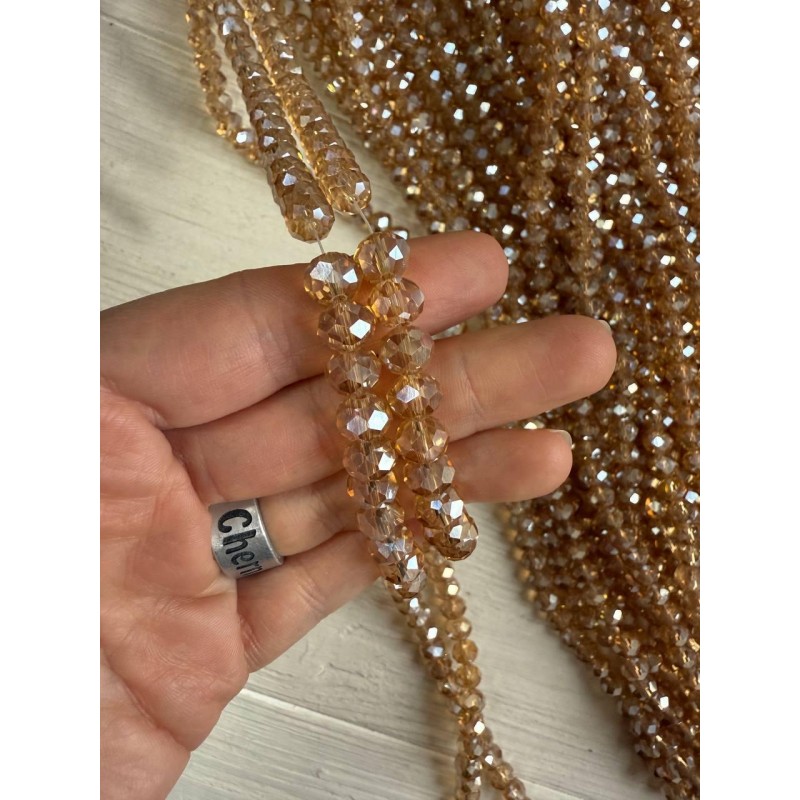 Намистини " Рондель 8 мм " кришталь  , карамельні АВ  нитка 60 - 67  шт