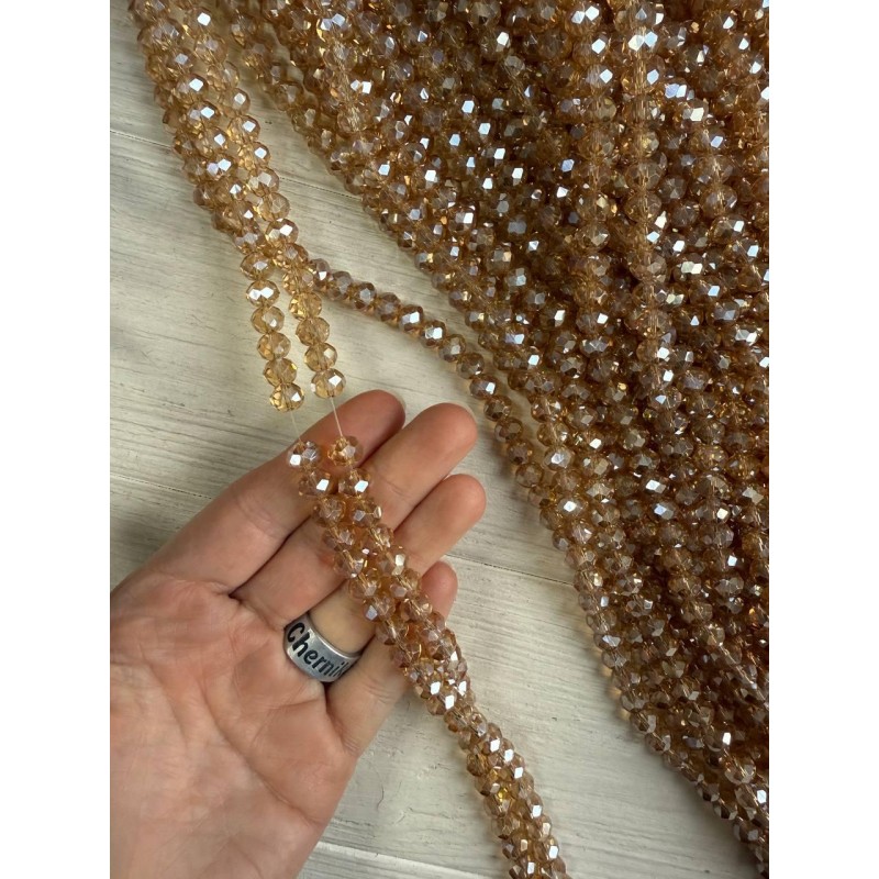 Намистини " Рондель 8 мм " кришталь  , карамельні АВ  нитка 60 - 67  шт