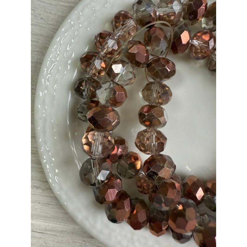 Намистини " Рондель 8 мм " кришталь  , коричневі АВ  нитка 60 - 67  шт