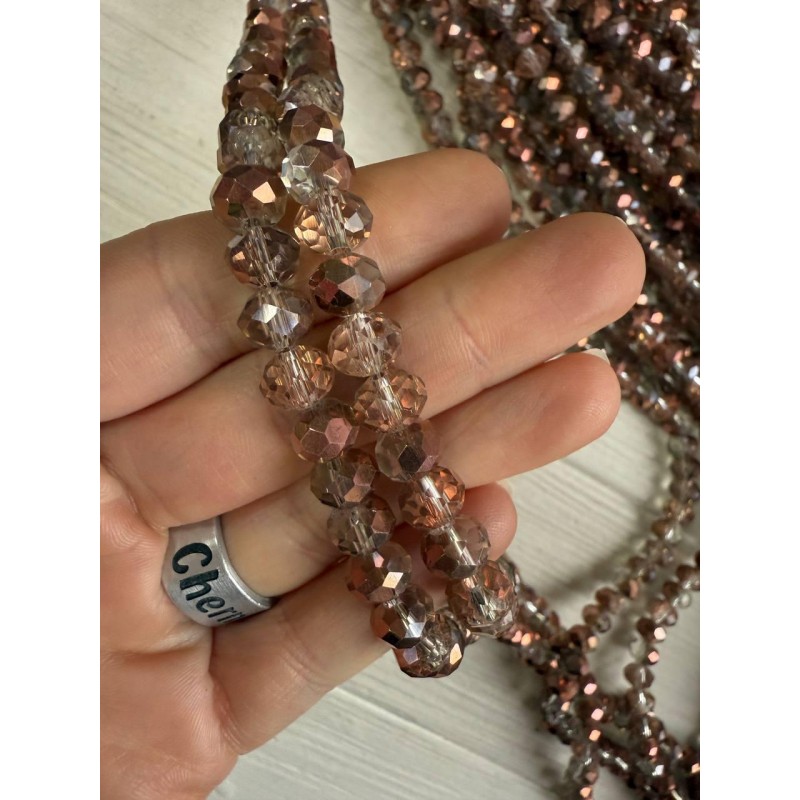 Намистини " Рондель 8 мм " кришталь  , коричневі АВ  нитка 60 - 67  шт