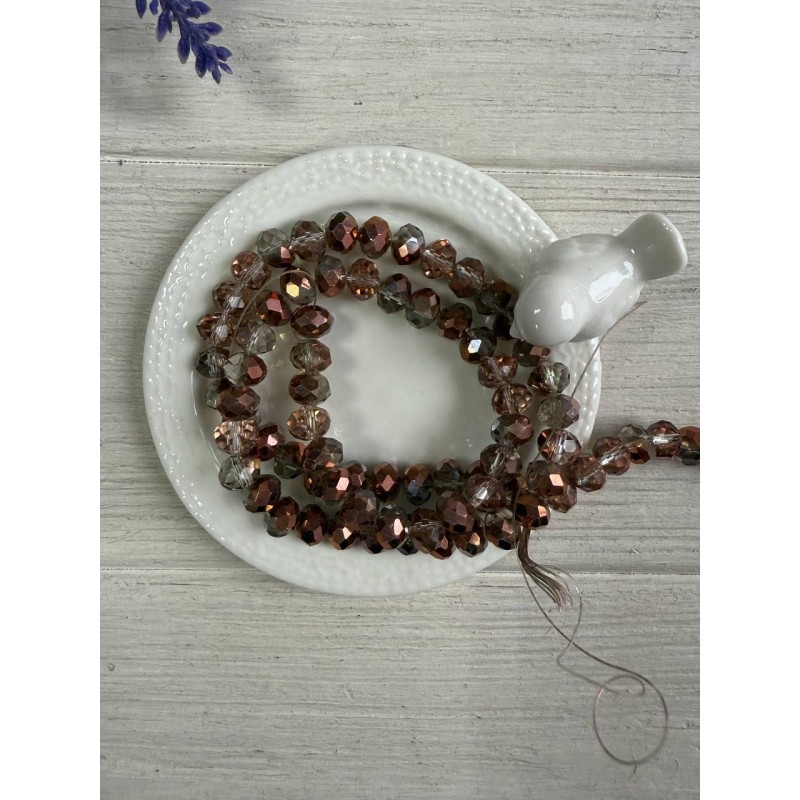 Намистини " Рондель 8 мм " кришталь  , коричневі АВ  нитка 60 - 67  шт