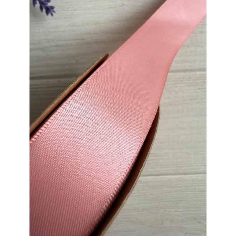 Атлас двохсторонній  2,5 см, брудно рожевий  22.5 метри