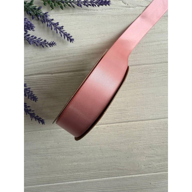 Атлас двохсторонній  2,5 см, брудно рожевий  22.5 метри