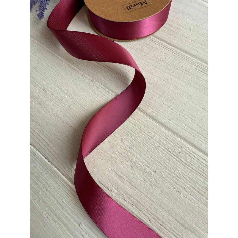 Атлас двохсторонній  2,5 см, рожеве вино  22.5 метри