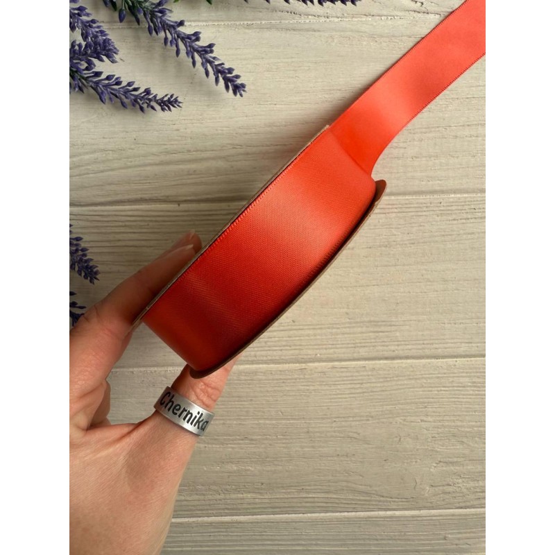 Атлас двохсторонній  2,5 см, мандариновий 22.5 метри