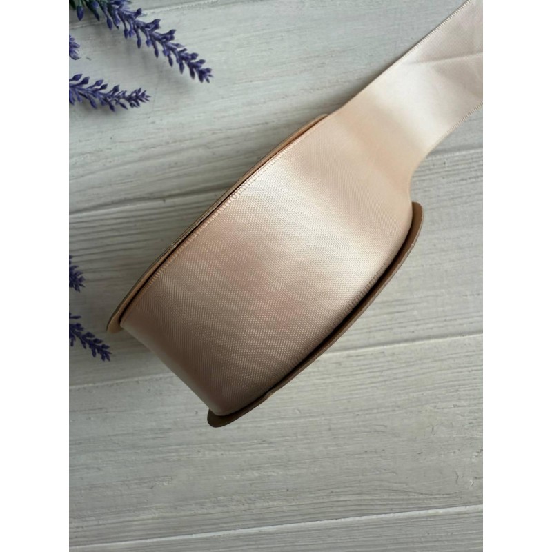 Атлас двохсторонній 3,8 см, середній бежевий  22.5 метри