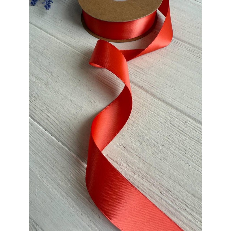 Атлас двохсторонній  2,5 см, мандариновий 22.5 метри