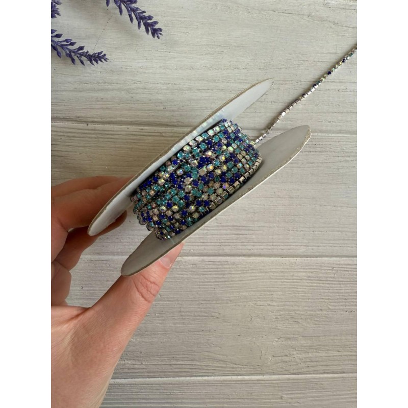 Стразовий ланцюжок 2,3 мм , голубий мікс 1 метр