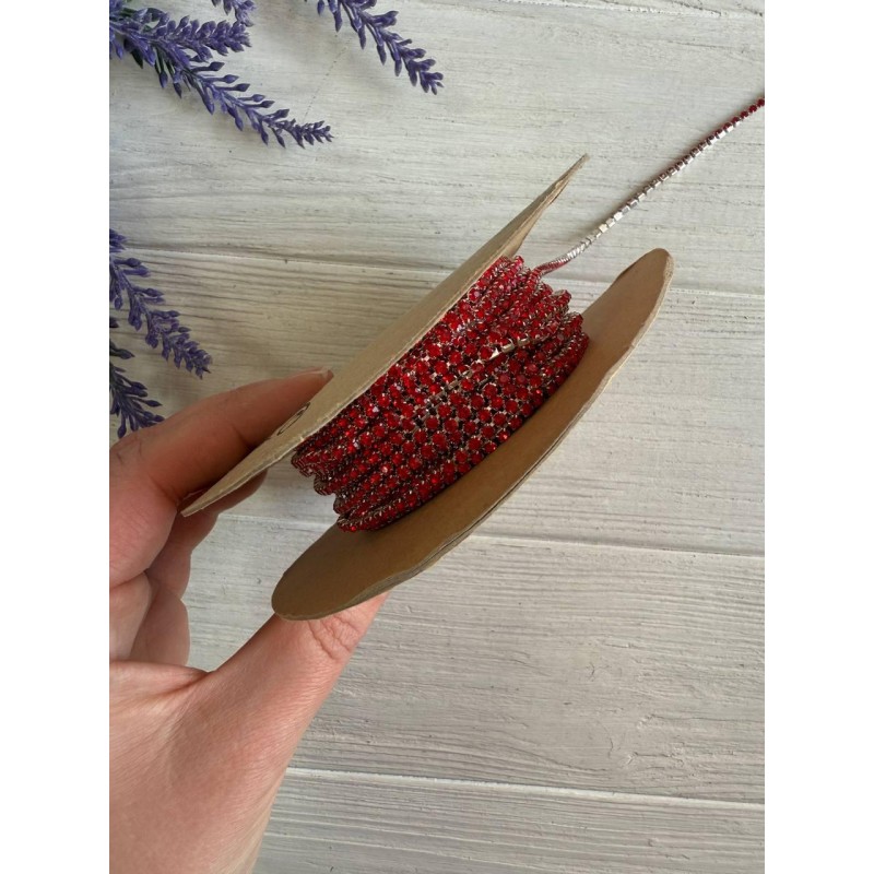 Стразовий ланцюжок 2,3 мм , червоний 1 метр