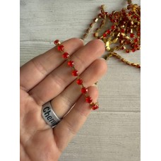 Стразовий ланцюжок 4  мм ,  червоний 1,95 метр