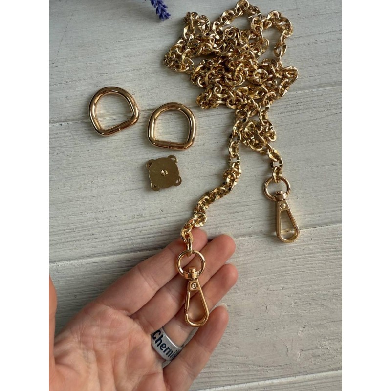 Комплект фурнітури ланцюжок+карабіни+напівкільця+магніт  № 36,  золото