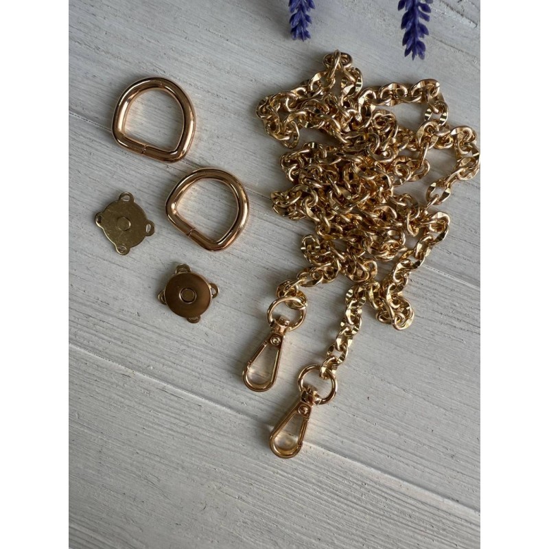 Комплект фурнітури ланцюжок+карабіни+напівкільця+магніт  № 36,  золото