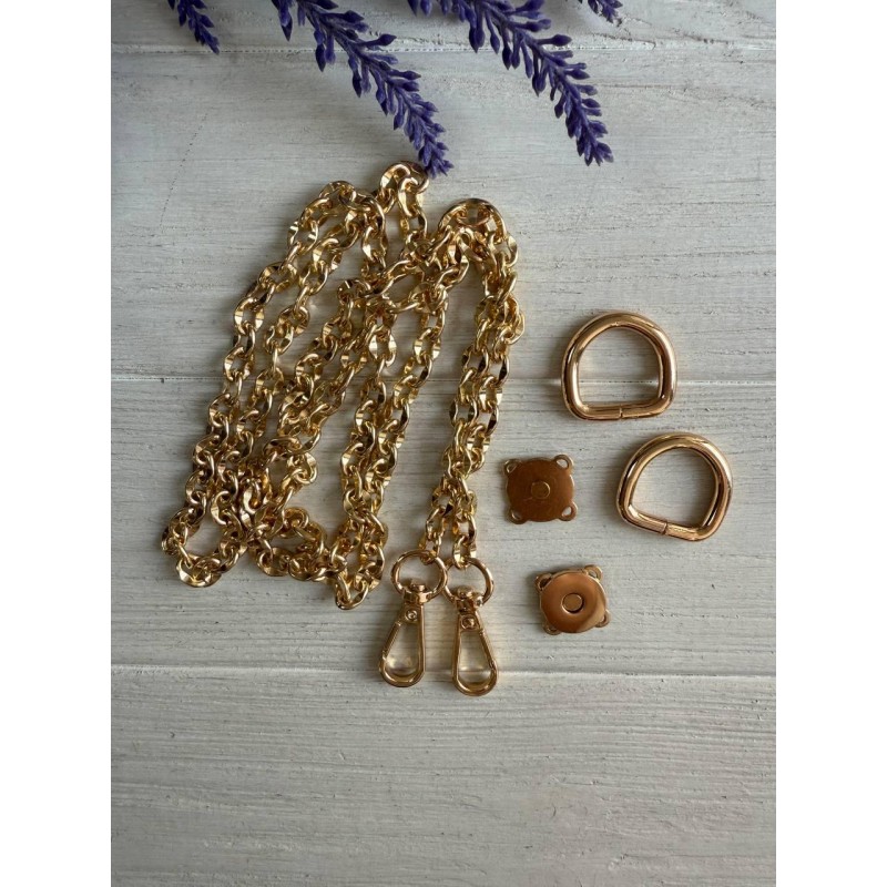 Комплект фурнітури ланцюжок+карабіни+напівкільця+магніт  № 36,  золото