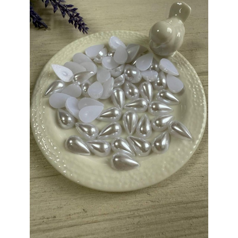 Половинка Крапля перлинна 13* 8 мм ,  біла  15 грам